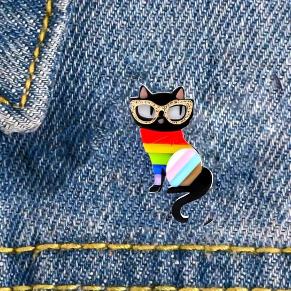 Colorful Acrylic Cat Pin NWOT - Picture 6 of 6